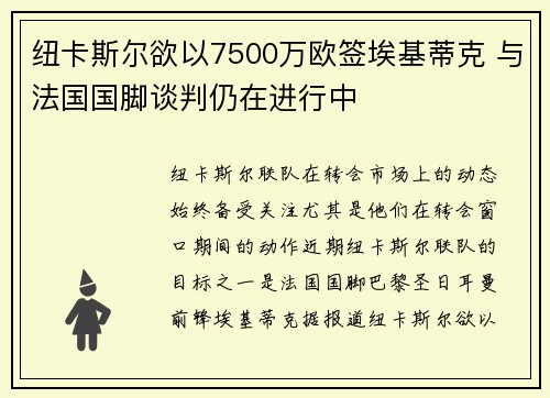 纽卡斯尔欲以7500万欧签埃基蒂克 与法国国脚谈判仍在进行中