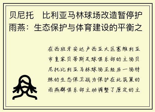 贝尼托・比利亚马林球场改造暂停护雨燕：生态保护与体育建设的平衡之道